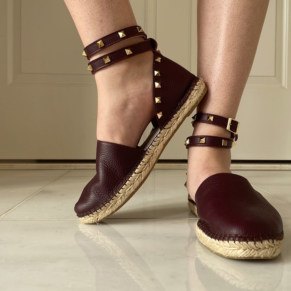 Made in Spain by GEMS leather flat espadrilles beautiful gold studded detailing.